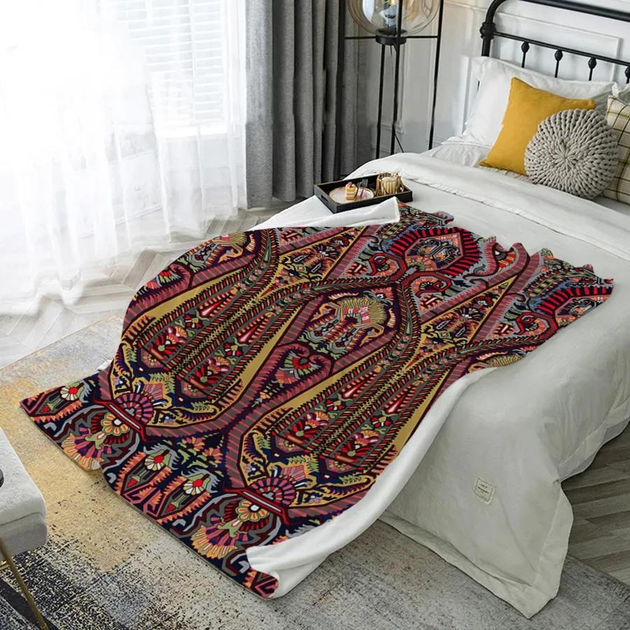Colorful Ethnic Pattern Microfiber Flannel Cover Blanket Bedroom Living Room Sofa Soft And Comfortable Home Decoration