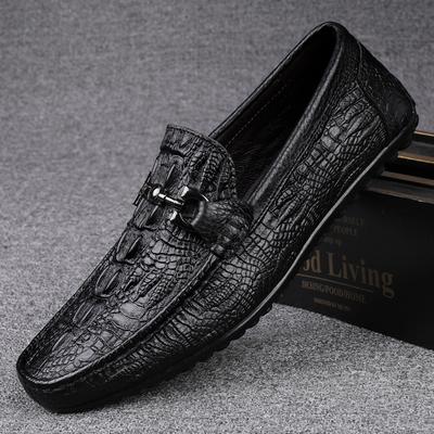 Fashion Italian Handmade Shoes Genuine Leather Black Formal Shoes Casual Loafers Men's Crocodile Pattern Fashion Check Moccasins Shoes
