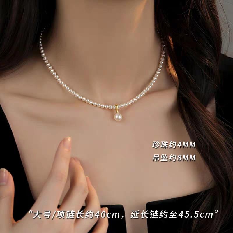 Minimalist Pearl Choker Necklace Women Handmade 3mm/4mm Warm White Imitation Chain Adjustable Length 385cm Or 405cm