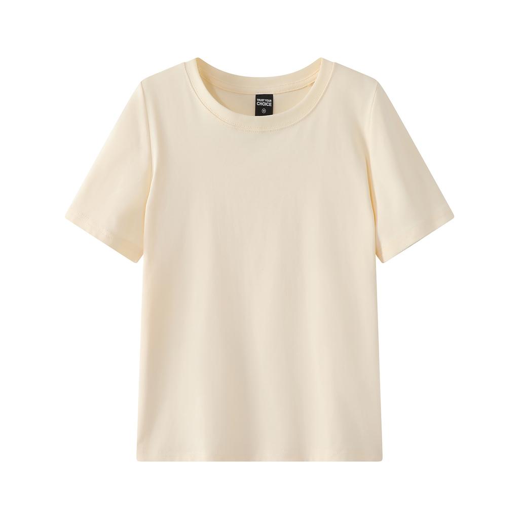Women's Crew Neck Short Sleeve T-shirt Slim Fit Korean Style Solid Color Basic Tee