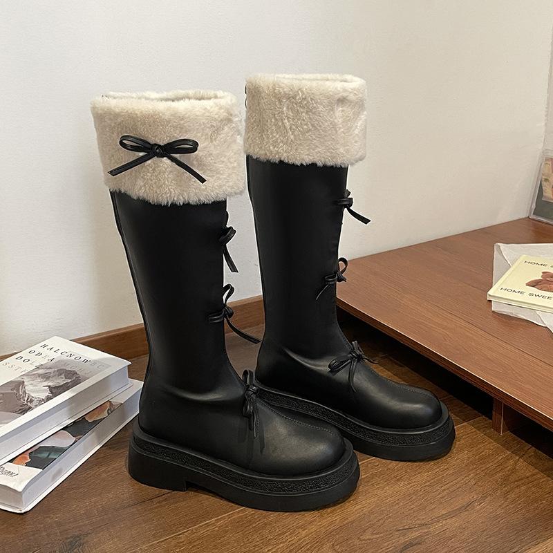 

Brown slim and velvet French platform boots women s boots 2025 new autumn and winter small retro boots 35 чёрный