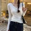 Spice Girl Collar Pit Strip Design Long-sleeved Bottoming Shirt Women's Spring Slim-fitting and Thin Inner Top Knitted Sweater