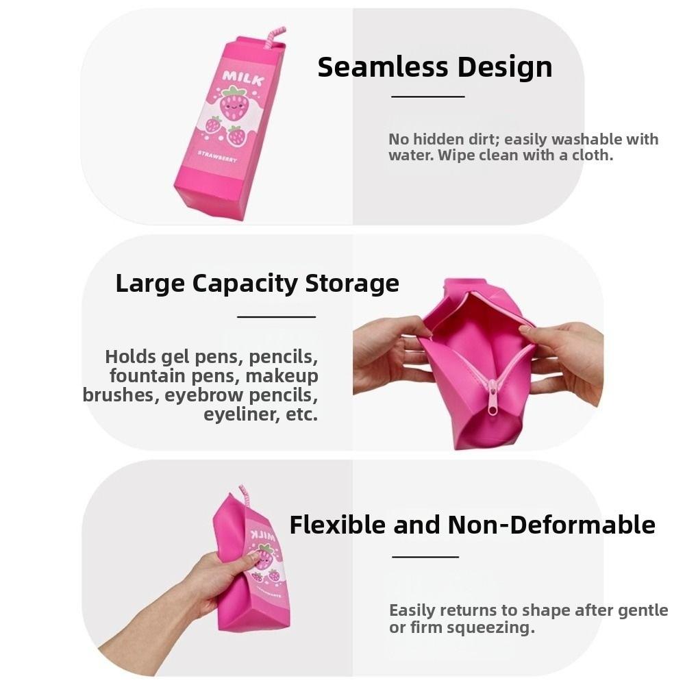 Milk Box Shape Pencil Case Silicone Makeup Storage Box New Pen Holder  School