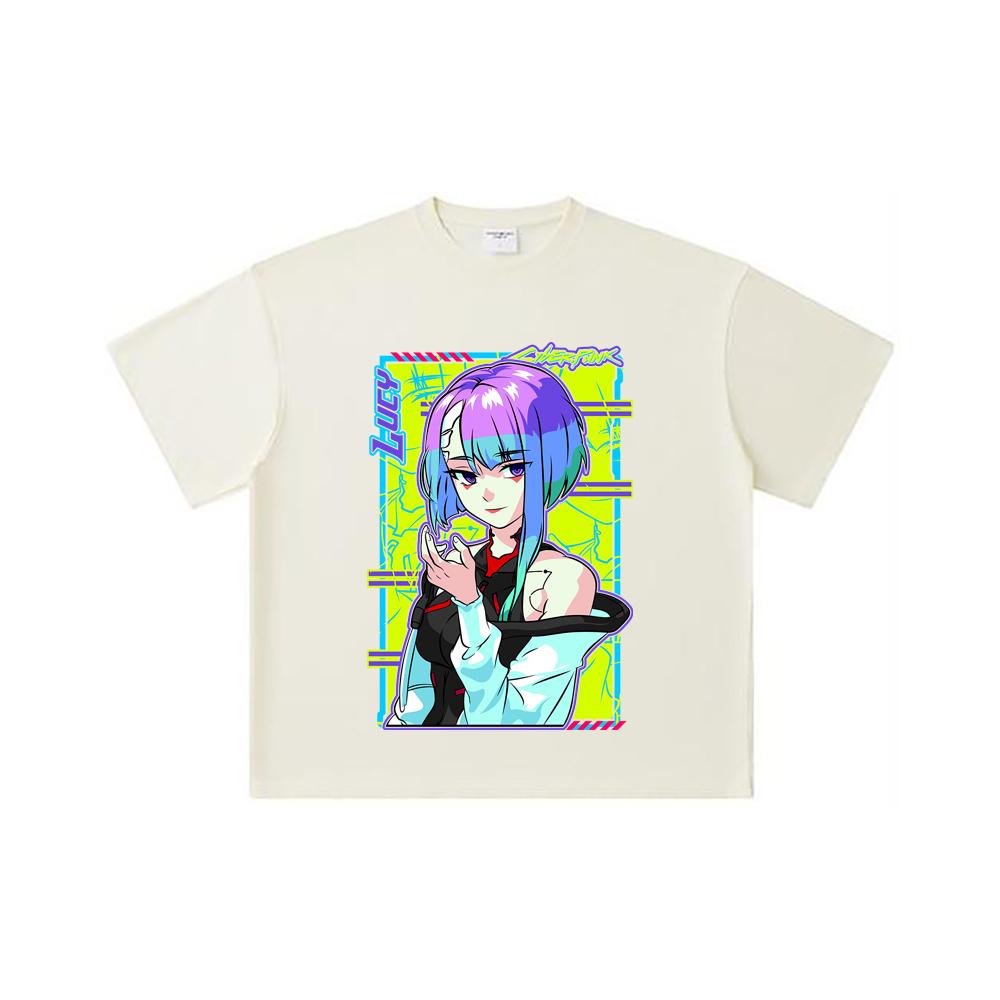 260 GSM Double Yarn 32 Count 100% Cotton Cyberpunk Edgerunners V8 Lucy Print Unisex Heavy Cotton T Shirt