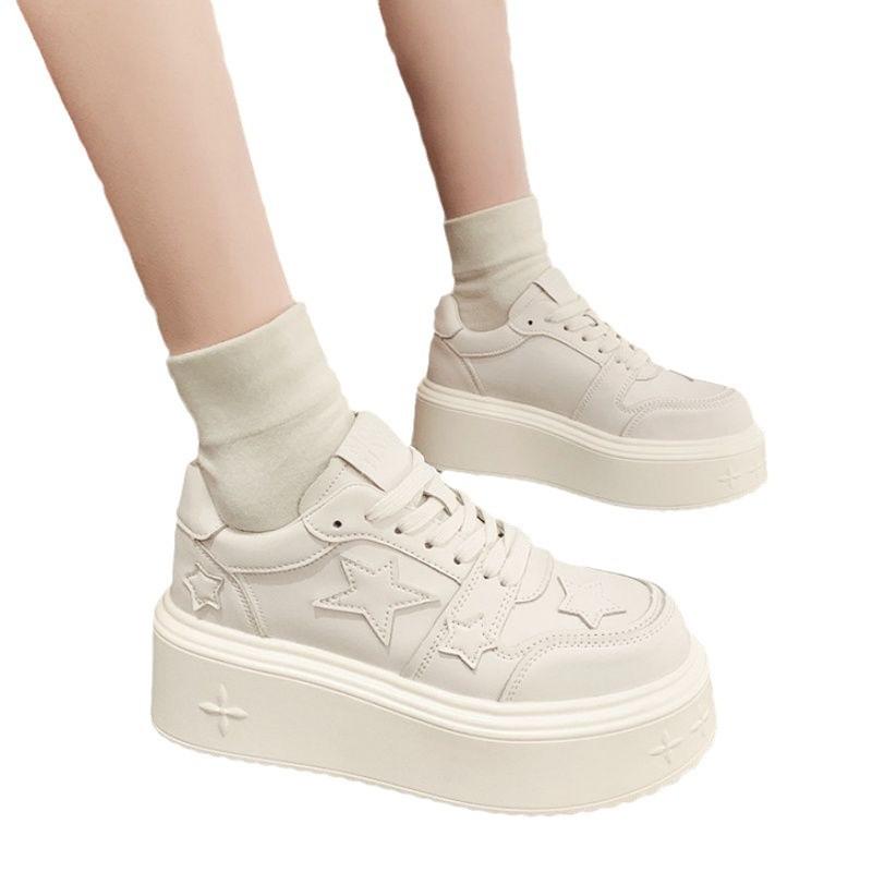 Casual shoes board shoes women's niche spring original platform white shoes versatile new height-increasing muffin shoes stars
