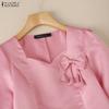 ZANZEA Women Casual Round Neck 3/4 Sleeve Loose Satin Blouse