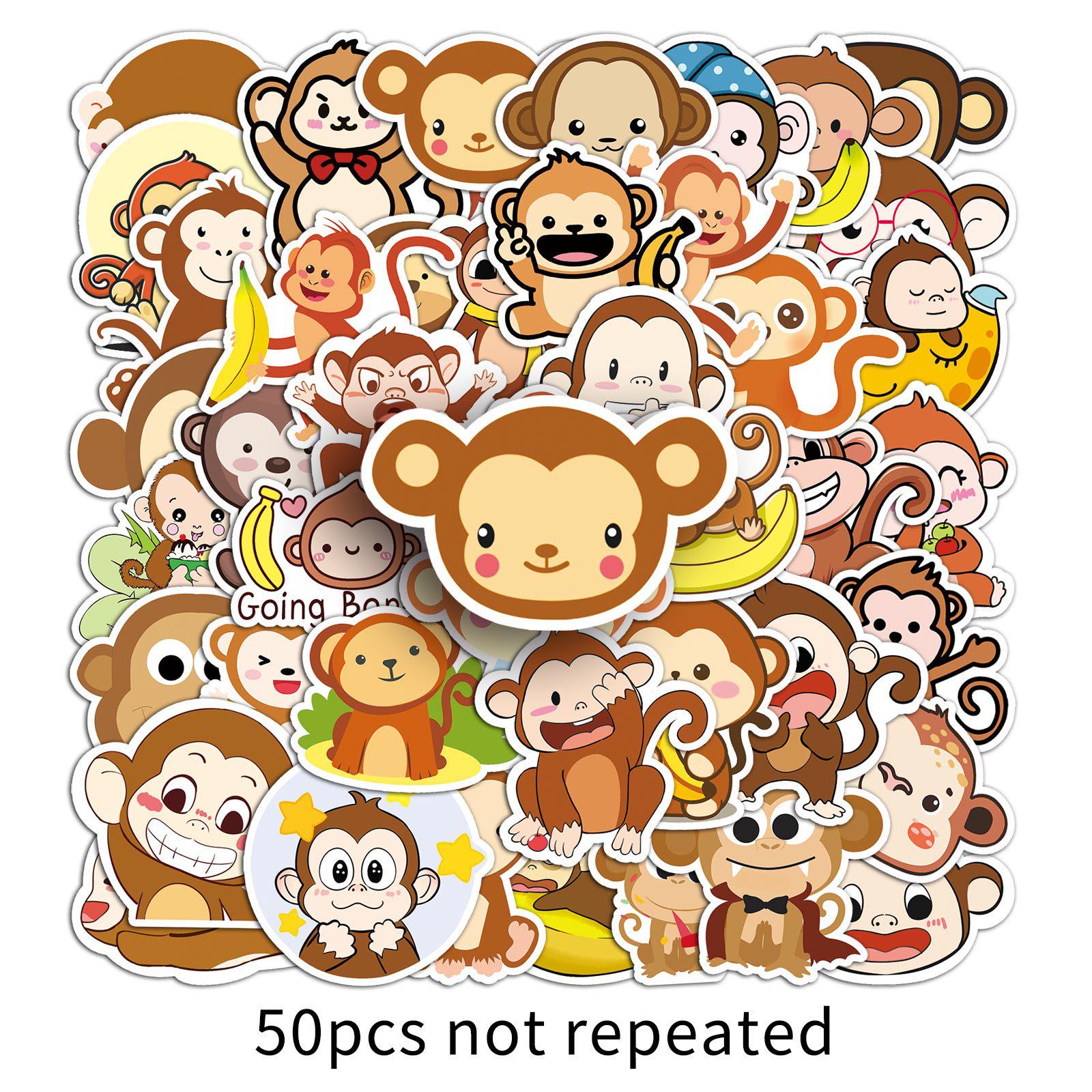 

50pcs Cute Monkey Cartoon Stickers - Waterproof DIY Decorations for Journals, Water Bottles, and Suitcases