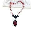Punk Temperament Black Bat Blood-colored Crystal Pendant Round Bead Necklace for Women Halloween Party Gothic Vampire Jewelry