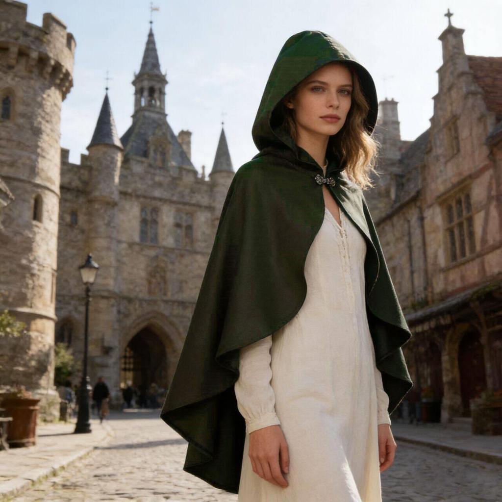 Renaissance Hooded Cloak Costume - Adult Medieval Cosplay Shawl for Halloween