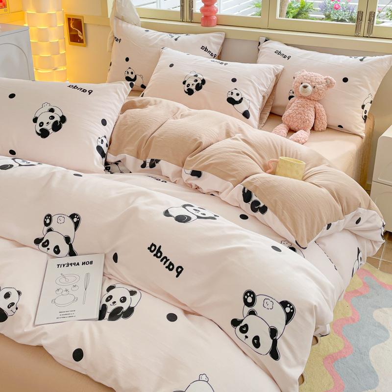 Class A Maternal And Infant Grade Washed Cotton Four-Piece Set Cotton Cartoon Small Fresh Pure Cotton Mattress Quilt Cover 3Pcs Set