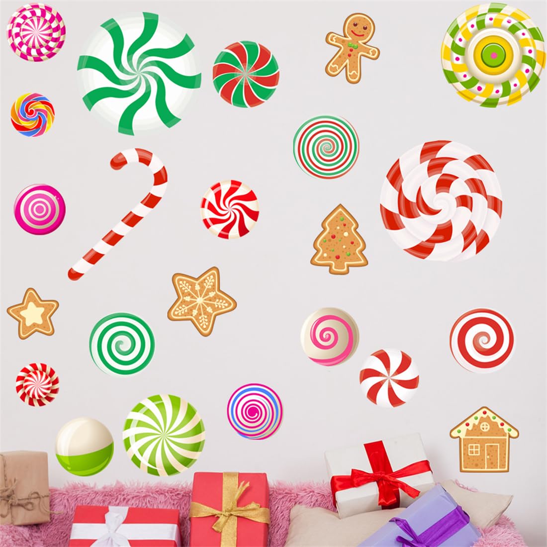 

Рождественская настенная конфета-трость и пряничный человечек Рождественские съемные обои для дома гостиной настенные стикеры, Узор, Стильный, Цветной, Круглый,
