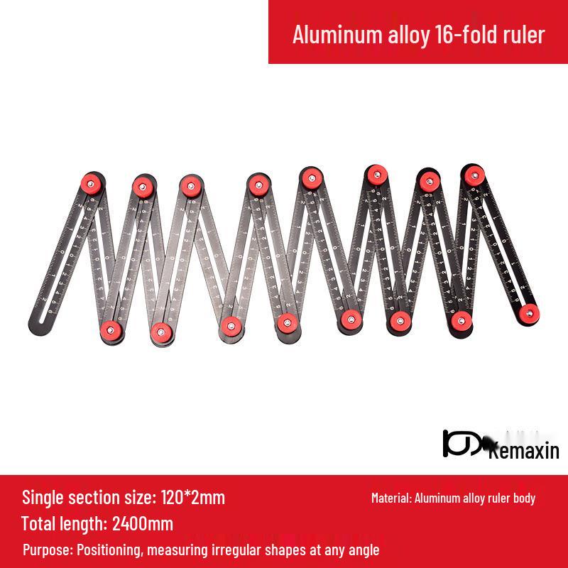 Aluminum Alloy Six-Fold Multifunctional Woodworking and Tile Measuring Ruler with Universal Locator