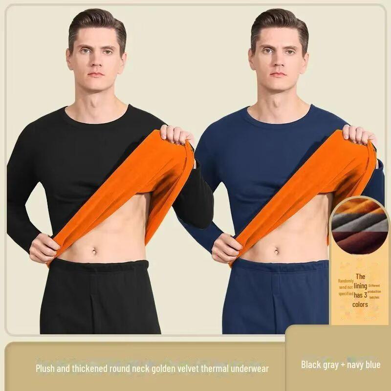 Men's and Women's Gold Velvet Thermal Underwear Set - Double-Layer, Thickened, Cold Protection for Couples