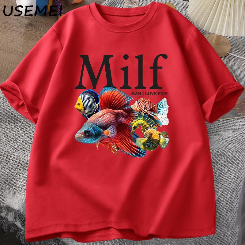 Unisex I Love Fish MILF TShirt Funny Fish Lover TShirt Unisex FisherUnisex Cotton Unisexs TShirt Harajuku Street Top Fitness Streetwear XL