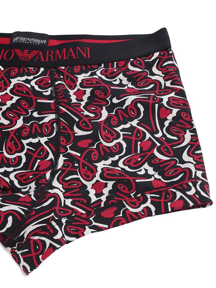 Emporio Armani Valentine's Day All-Over Print & Solid Color Front Closure Boxer Briefs (Set of 2) [EAUEM253AF14859] Black/L [Parallel Import]