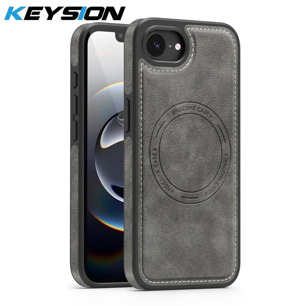 KEYSION Luxuriöse Retro PU-Lederhülle mit MagSafe für iPhone 17e 16e Magnetische stoßfeste Handy-Rückseite für iPhone 16e 17e 2026