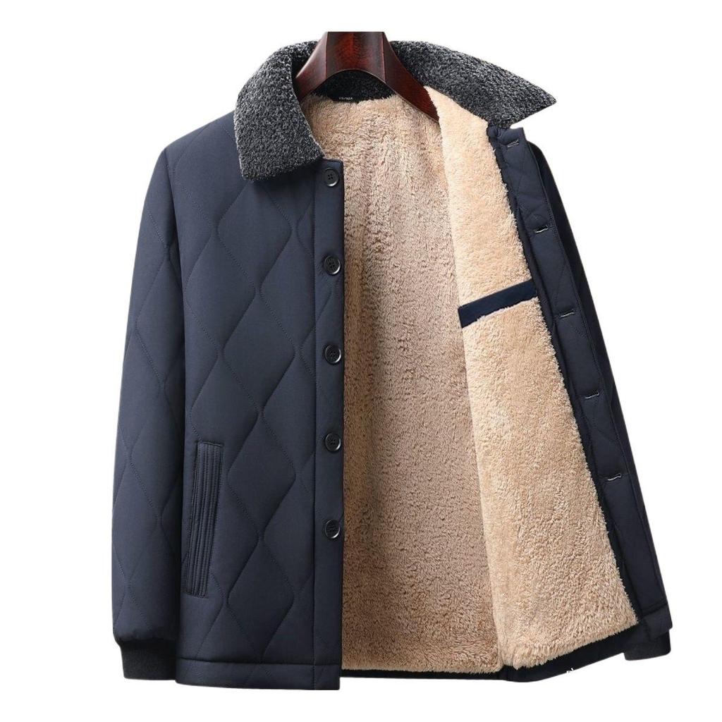 Men's Winter Thickened Lapel Jacket - Plus Velvet, Warm, Loose Fit for Middle-aged & Elderly