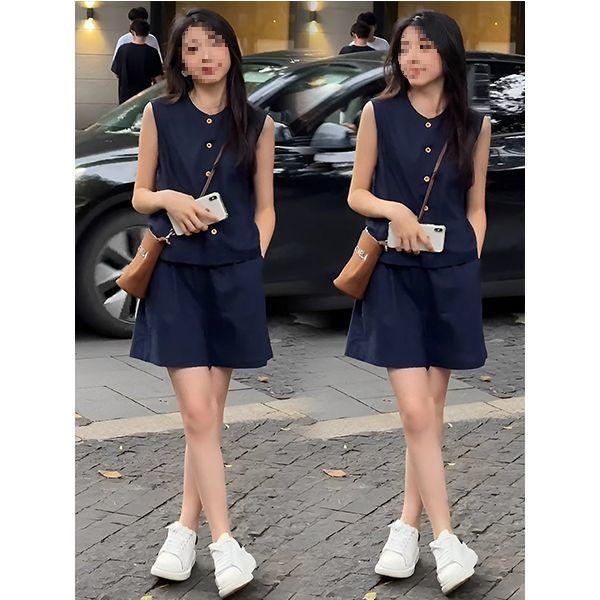 2025 Women s Chic Two-Piece Set: Slimming Shorts & Sleeveless Vest S (Recommended 80-95 jin)