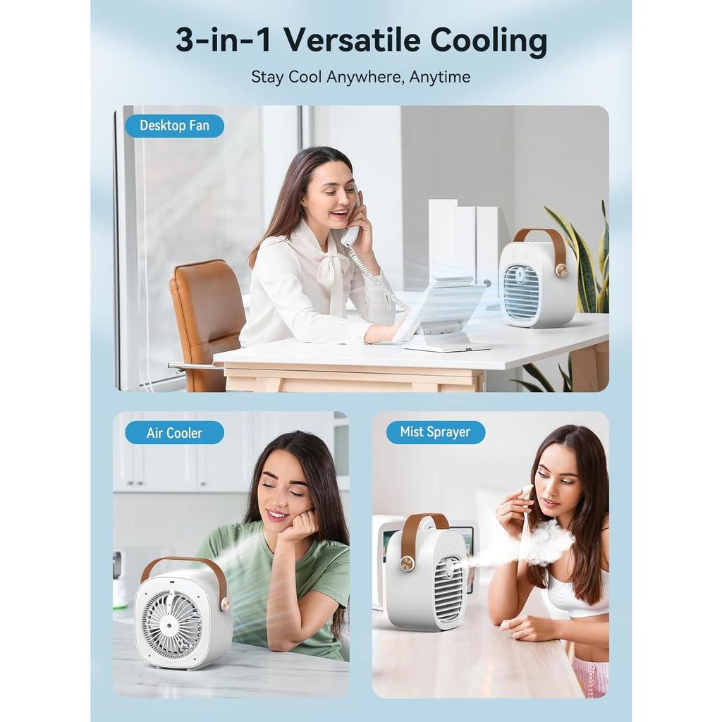 Portable Air Conditioner -5200mAh Rechargeable Mini Air Conditioner with 3 Speed Settings, 5-10 Hours Runtime,Quiet Desk Cooling Fan, Personal Air