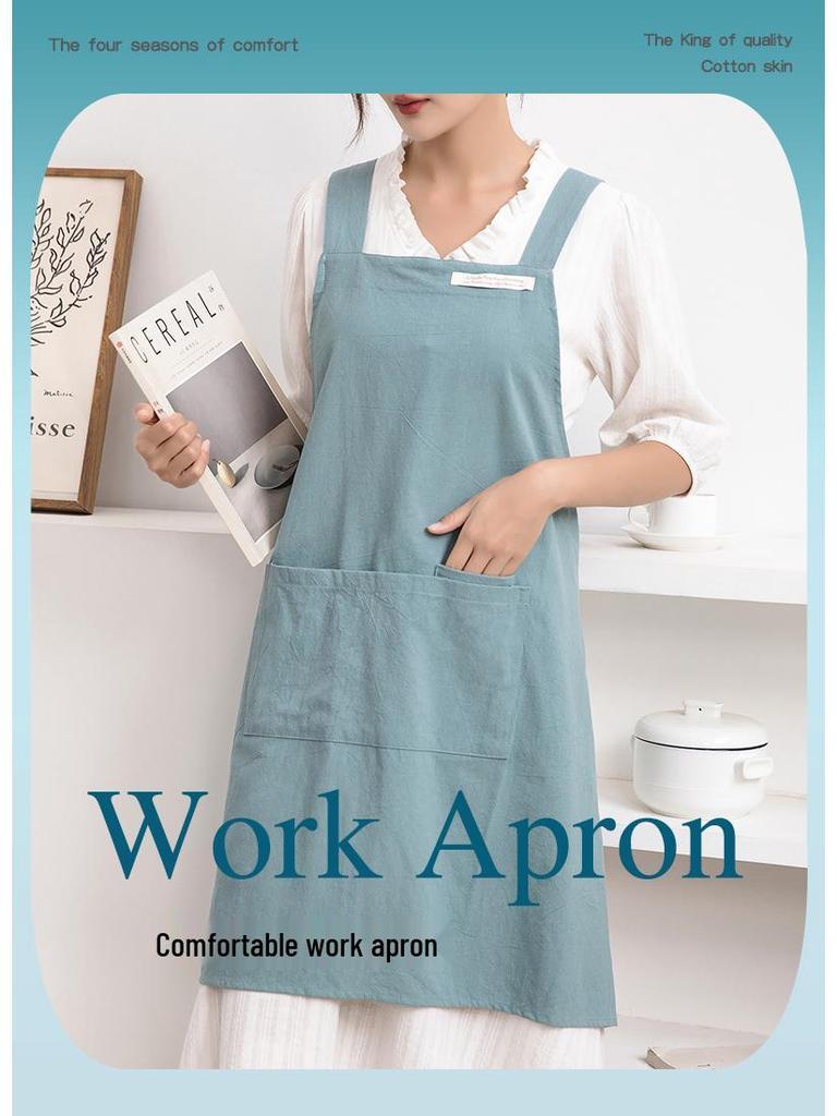 Japanese & Korean Retro Cotton Linen Apron with Logo, Tie-Free Design for Home, Flower Shop, or Painting Use