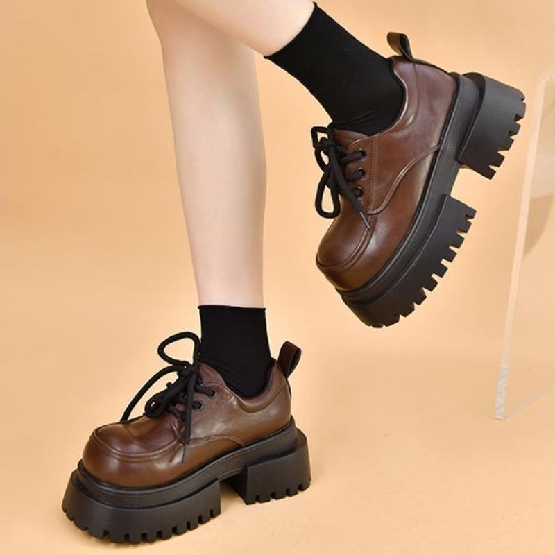 Damskie retro mokasyny na grubym obcasie 2025 wiosna jesień nowe w stylu brytyjskim uniwersalne mokasyny na grubej podeszwie buty sznurowane