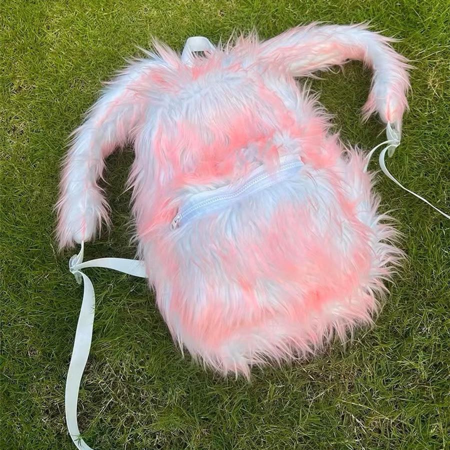 

2025 Fashion Ice Blue Pink Faux Fur Backpack Men Women Kawaii Cute Fluffy School Bag Outdoor Tarvel Laptop Bag рожевий