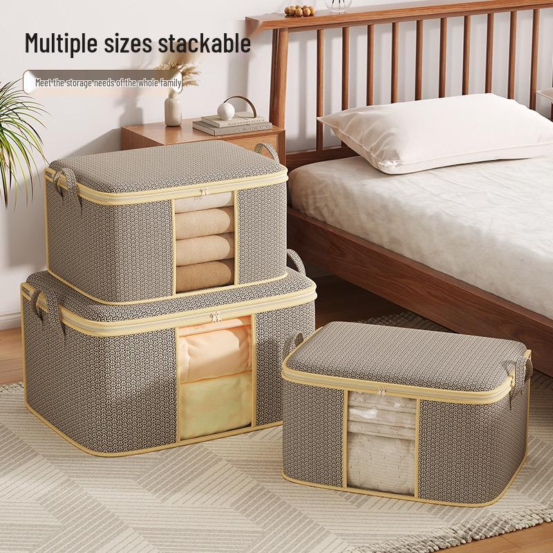 Multifunctional Non-Woven Cotton Quilt Storage Bag with Windowed Lock Pattern - Dustproof Organizer for Dorms and Moving