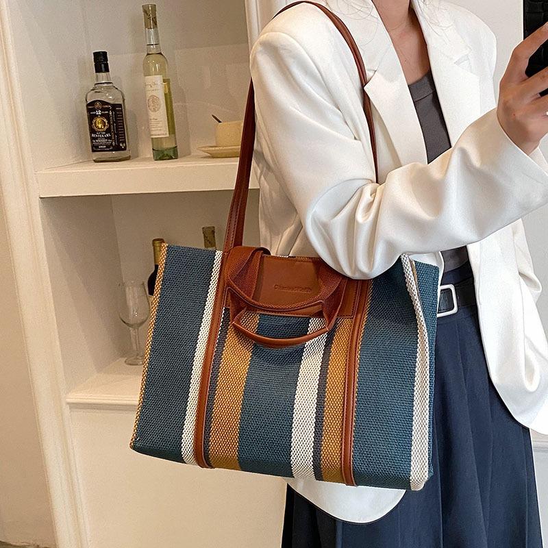 Large-capacity Commuter Bag Women's Spring and Summer New Striped Shoulder Bag Casual Tote Bag Versatile Tote Bag