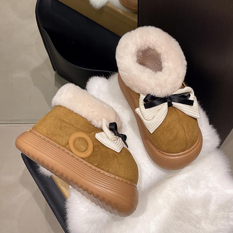 

Women s Bowknot One Foot Stirrup Fashion Lightweight Soft Sole Winter Warm Fur All-in-One Snow Boots Fluffy Lined Non-Slip Casual Sports Cotton Boots 36/37
