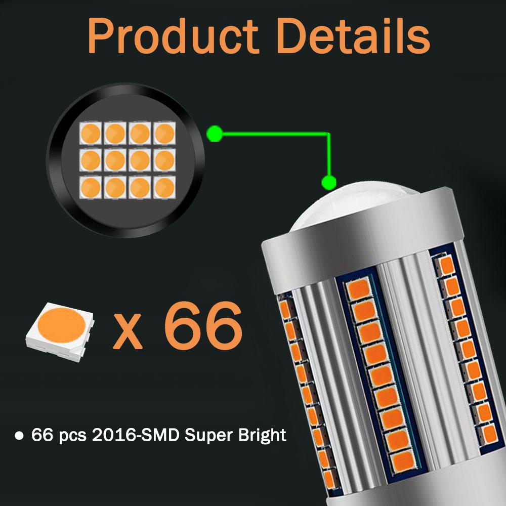 Supber Bright 66SMD 7507 PY21W BAU15S 1156 P21W BA15S T20 7440 WY21W LED Bulb Amber Yellow Turn Signal Light Canbus Error Free