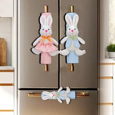 Housse de Frigo Lapin en Tissu de Pâques, Décoration de Poignée de Porte d'Appareil de Cuisine