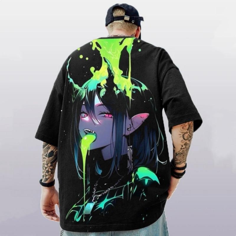 3d Anime Beauty Print Short Sleeve T-Shirt Street Trend Men's T-Shirt Summer Loose Oversized Short Sleeve Quick Dry Tees For Men