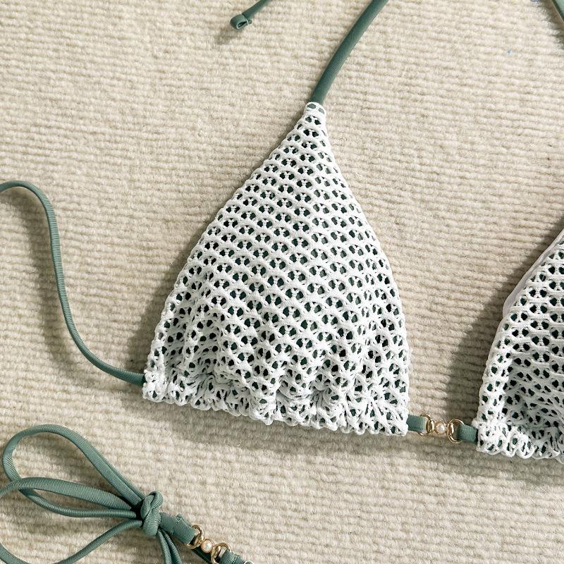 Women Sexy Hollow Knitted Split Two Piece Bikini Swimwear