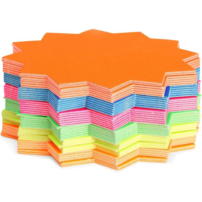 Juvale Bulletin Board Decorations - 120 Pack, 6 Neon Colors, 4 in x 4 in Starburst Cutouts - Blank Signs & Bulletin Board Cutouts for Classroom Decor