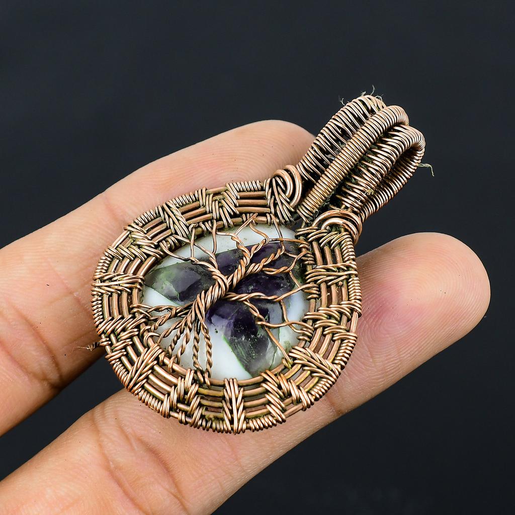 Natural Tree Of Life Sage Amethyst Gemstone Copper Wire Wrap Pendant 2.17" r2s38