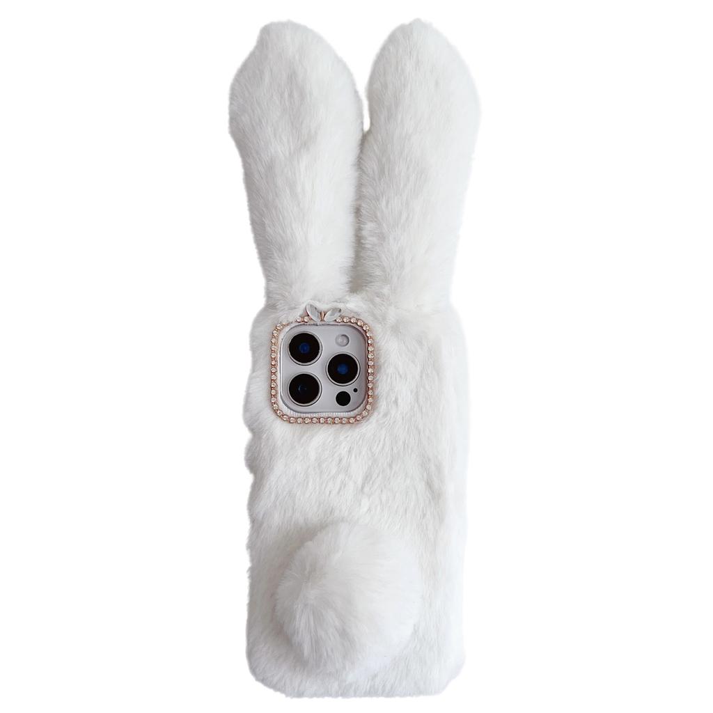 For iPhone 16 Pro Case Bunny Ears Furry Soft TPU Protective Phone Cover