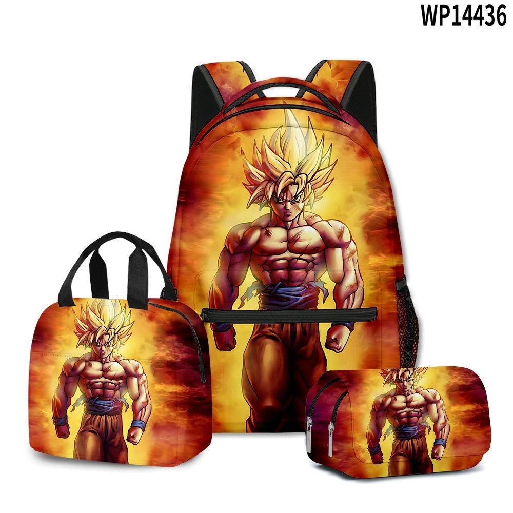 3D Animation Wukong Dragon Ball Super Student School Bag Backpack Lunch Bag Pencil Bag Three-Piece Set