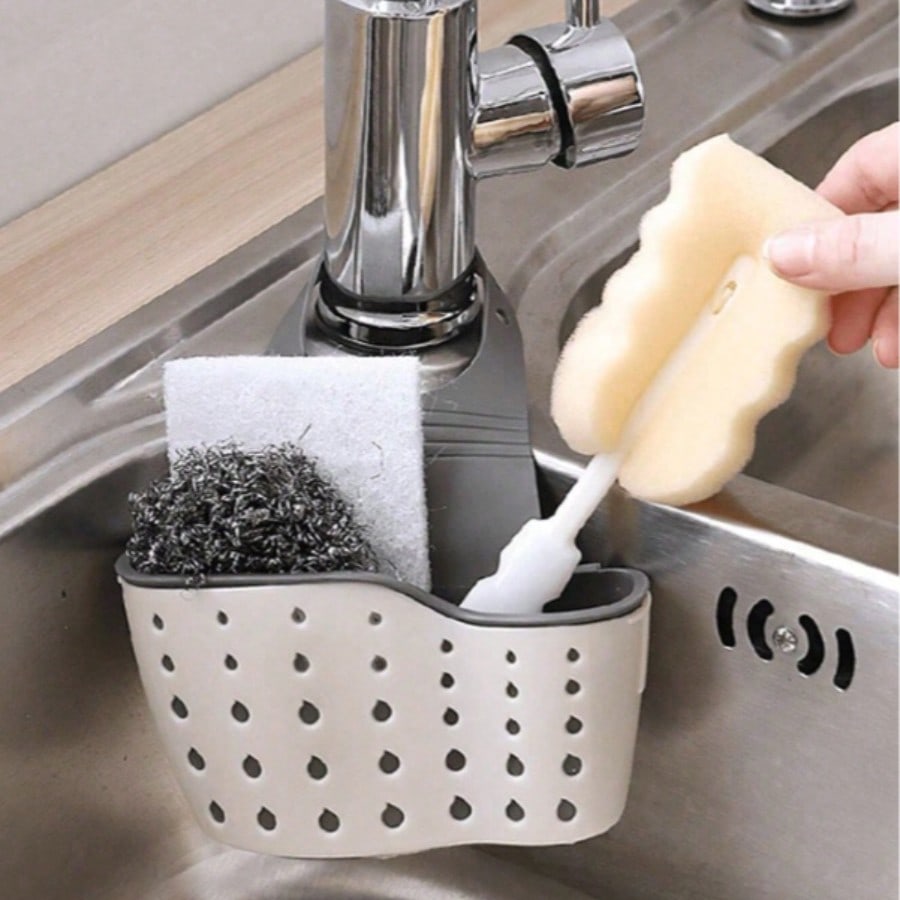 1pc Sink Hanging Drain Basket With Silicone Storage Box, Adjustable Shoulder Strap Drain Rack, Sponge Holder, Faucet Hanging Basket,Color Random