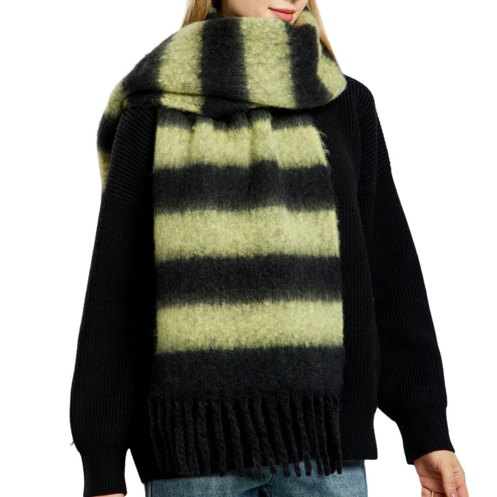 High Quality Wool Blend Striped Scarf Women Fall Winter New Thick Warm Muffler Female Simple Versatile Fashion Fringed Shawl
