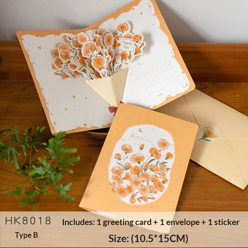 3D Style Creative Minimalist Greeting Card Original Flower Blessing Card Birthday Party Invitation Letter Gift