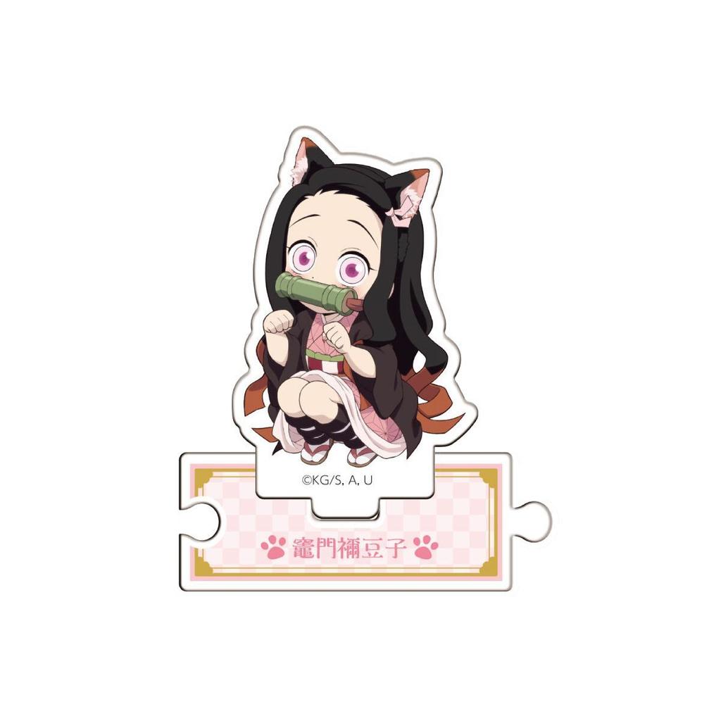 Giyu Cat Ears Figure Q Acrylic Stand Mini Tanjiro Cute Cat Standing Plate Zenitsu Acrylic Ornaments Collectible Accessory Toys