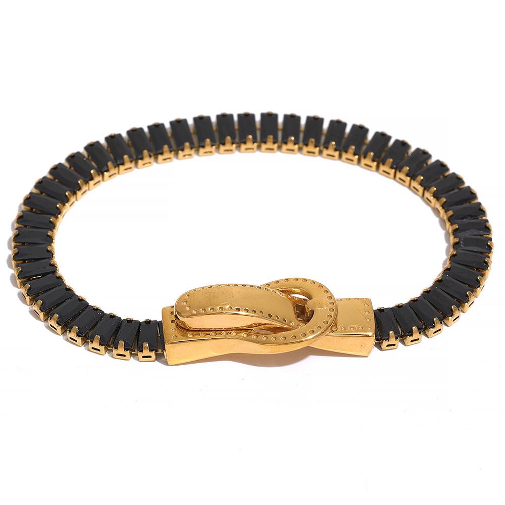 Yhpup Luxury Colorful Cubic Zirconia Stainless Steel Belt Buckle Bracelet Bangle Bling Stylish Unique Waterproof Fashion Jewelry