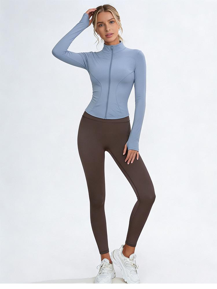 Women's Spring Yoga Jacket - Windproof Stand Collar, Slim Fit Zipper Cardigan for Running and Cycling.