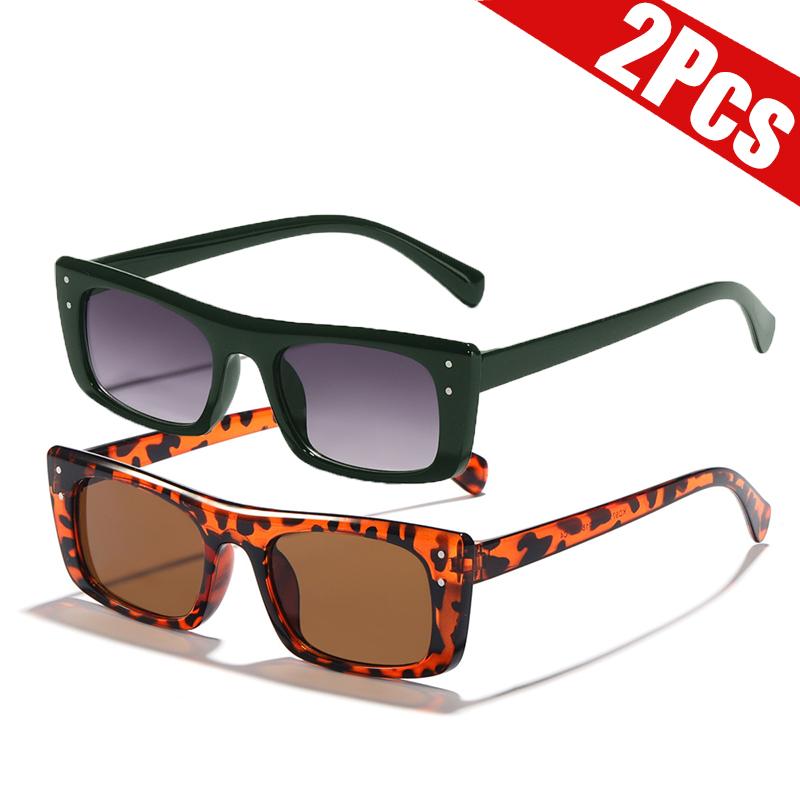 

2 шт. неполяризованных квадратных солнцезащитных очков в классической оправе для женщин, модные солнцезащитные очки в квадратной оправе с рисунком «рисовый гвоздь»