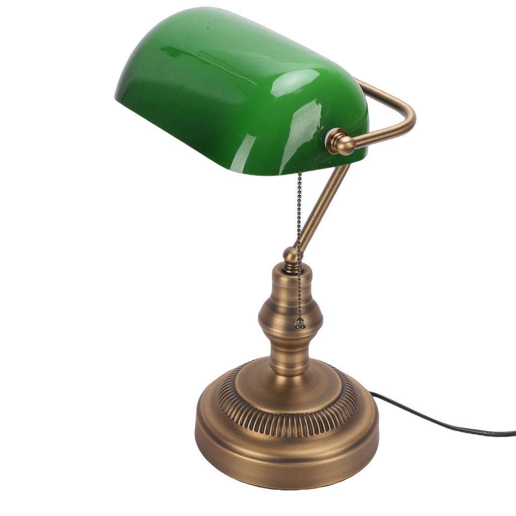 Green Glass Bankers Desk Lamp Retro Antique Library Lamp with Pull Chain Switch Plug In Fixture US Plug 110V