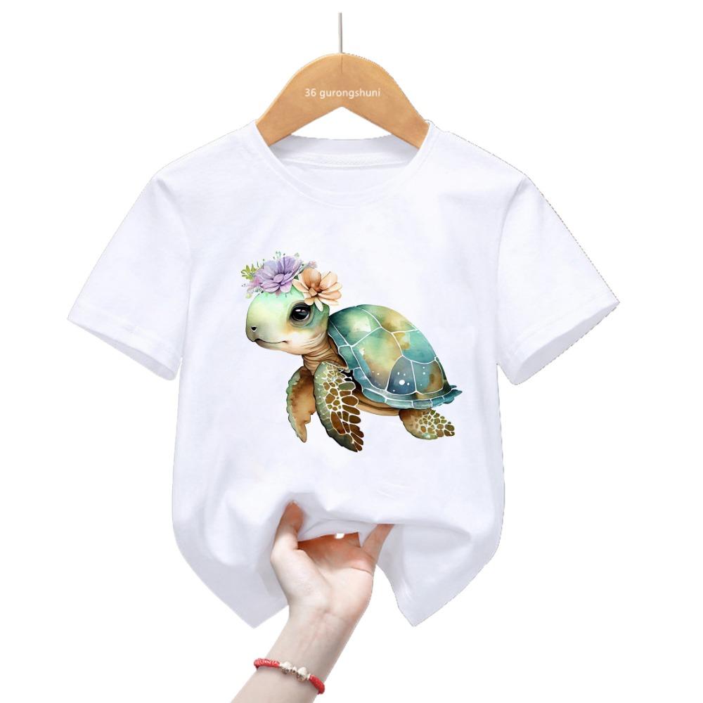 Kawaii Sea Turtle Print Tshirt For Girls/Boys Cool Kids Clothes Harajuku Shirt Lovely Children Clothing Summer Fashion T-Shirt