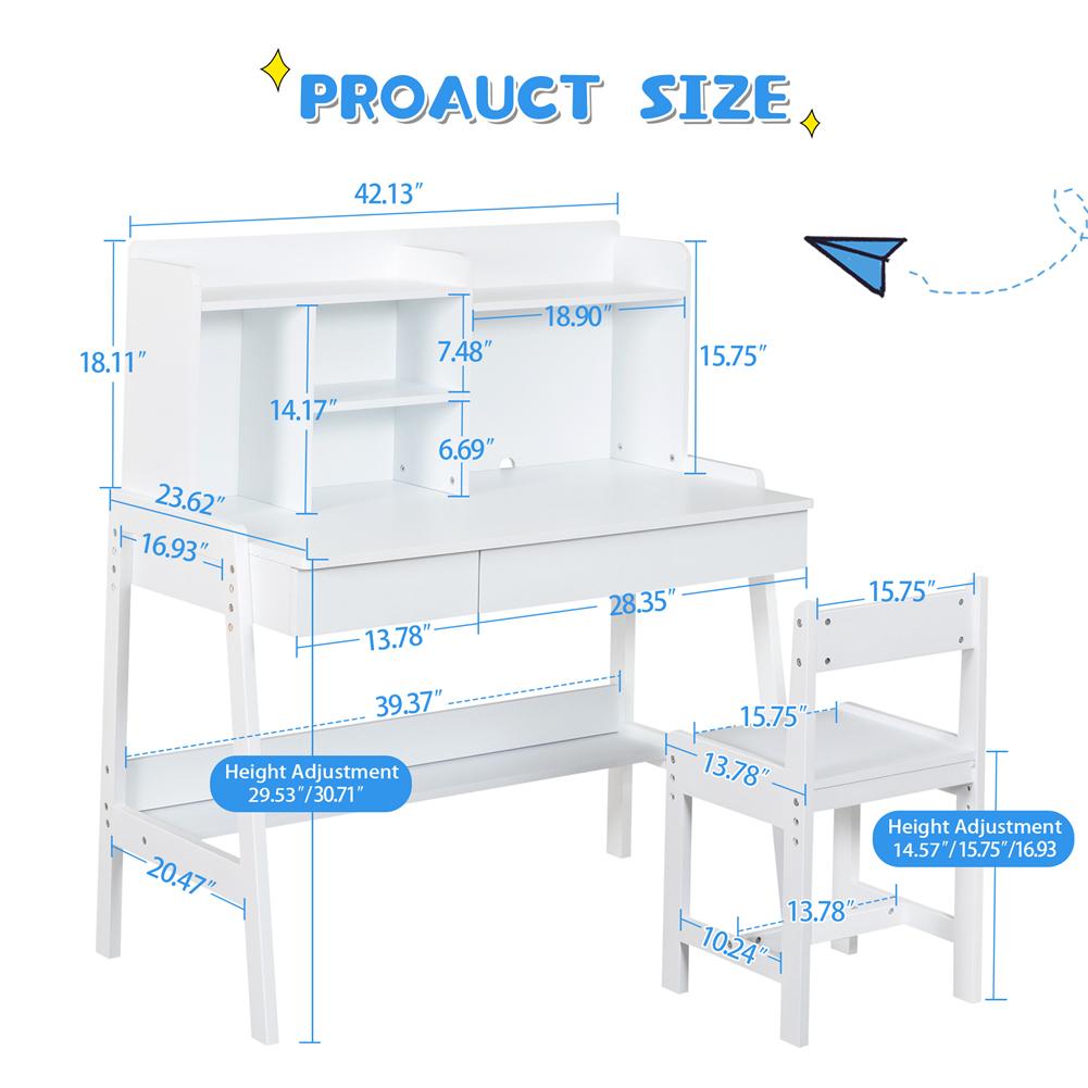 Kids Study Desk With Chair Set Wooden Children Study Table With Desktop Bookshelf And Storage Drawer Space-Saving Writing Desk