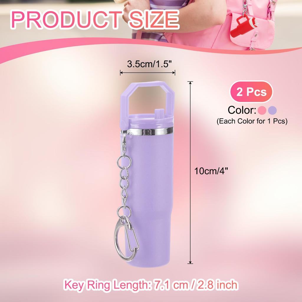 [PATIKIL] Mini Cup Keychains, Cute Cup Decorations, Keychain Ornaments for Backpacks, Handbags, and Purses, 2-Piece Set, Style 1, Pink and Light