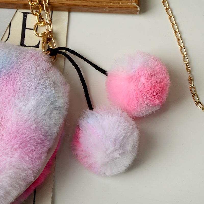 Color love plush bag single shoulder underarm women's bag new peach heart bag crossbody strap chain handbag