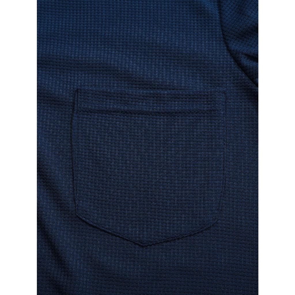 Men's Button Henley Neck Shirt Long Sleeve Casual Button Solid Color T-Shirt Waffle Cotton Fake Two-piece T-Shirt